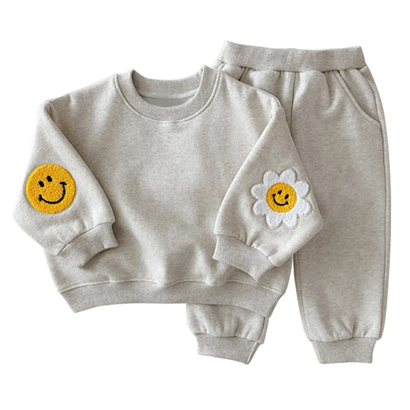 Baby's Sunflower Smiley Sweater Casual Sports Suit Boy's Spring Suit Girl's Casual Sports Two-piece Suit