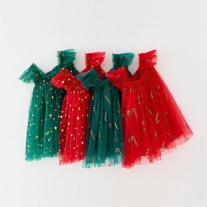 Girls Christmas Suspender Skirt Set - Festive Shirt & Skirt Outfit