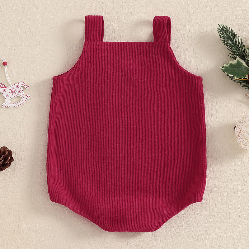 Baby Corduroy Christmas Jumpsuit - Adorable Embroidered Holiday Romper