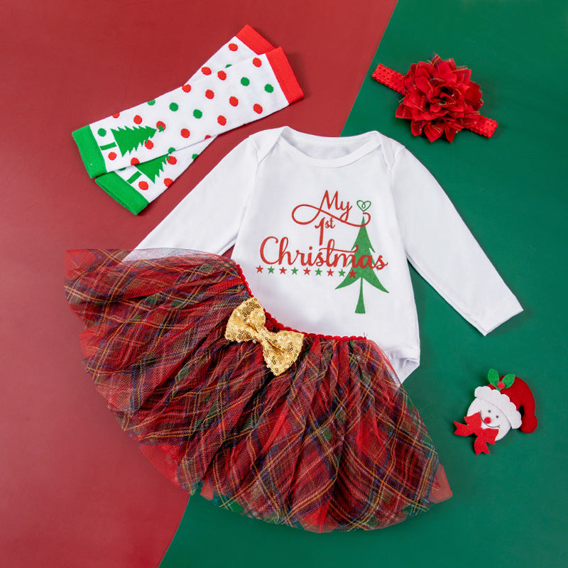 Festive Christmas Baby Skirt Suit - Adorable 4-Piece Holiday Outfit Set
