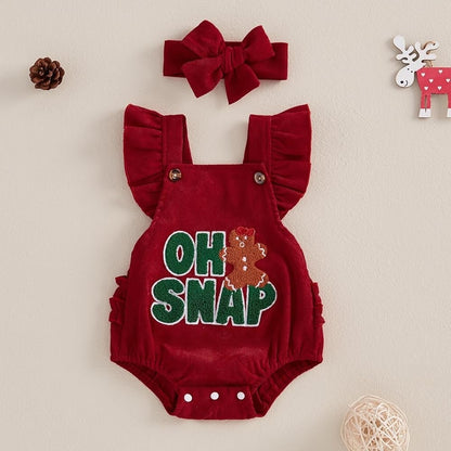 Baby Girl Christmas Velvet Jumpsuit - Embroidered Sleeveless Romper with Bow Tie