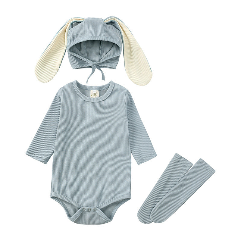 Baby Bunny Ears Romper Set - 3-Piece Long Sleeve Outfit with Hat & Pants