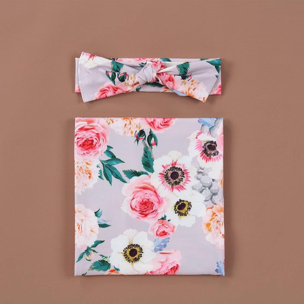 Baby Wraparound Swaddle Cloth with Rabbit Ears Hair Band - Newborn Gift Set - Free Shipping