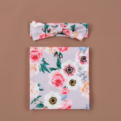 Baby Wraparound Swaddle Cloth with Rabbit Ears Hair Band - Newborn Gift Set - Free Shipping