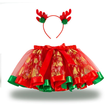 Christmas Tutu Skirt Set with Headband - Girls Festive Pettiskirt & Hair Accessory