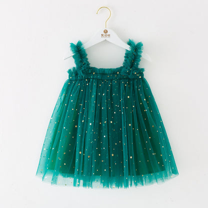 Christmas Star Moon Strapless Dress for Children - Festive Holiday Party Dress - Free Shipping