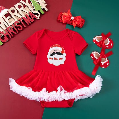 Baby Girl Christmas Party Outfit - Festive 3-Piece Set with Gown, Shoes & Hair Accessories