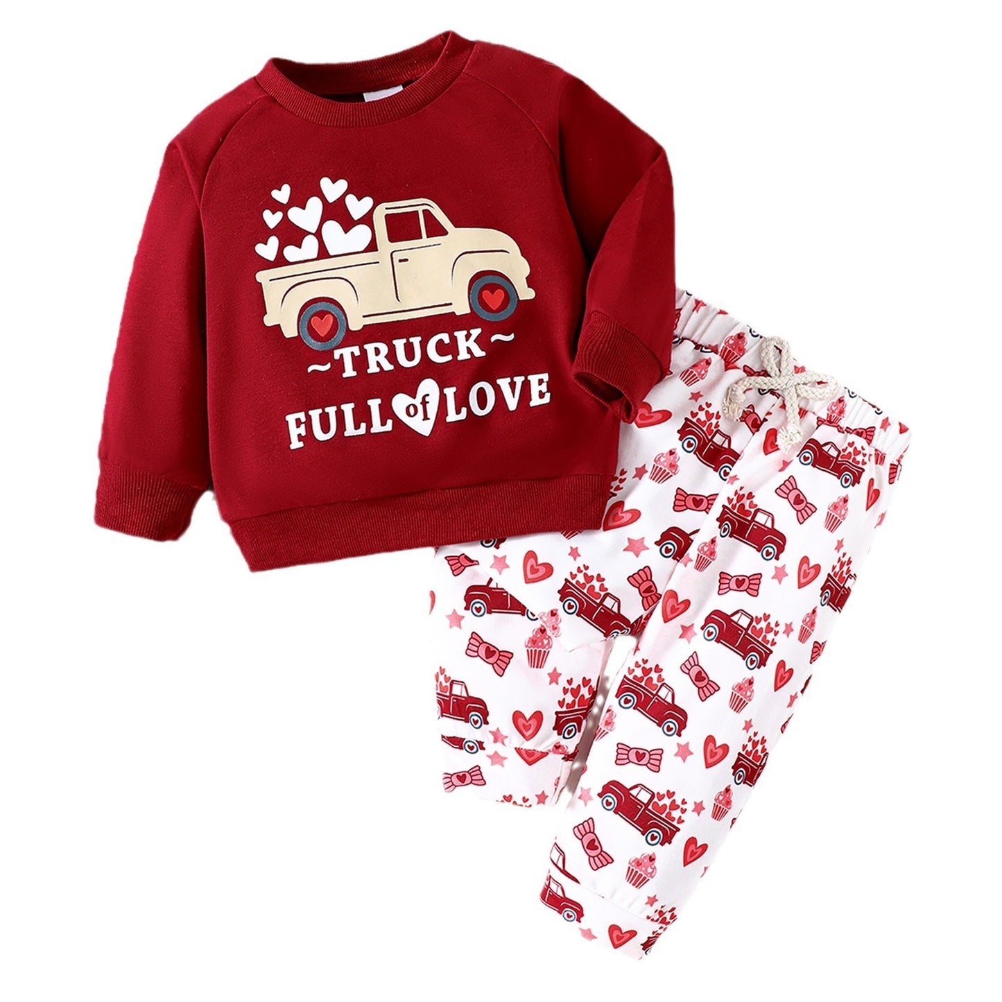 Toddler Boys Truck Print Sweatshirt & Sweatpants Set - Long Sleeve Heart Letter Outfit