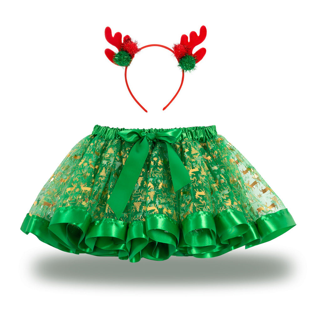 Christmas Tutu Skirt Set with Headband - Girls Festive Pettiskirt & Hair Accessory