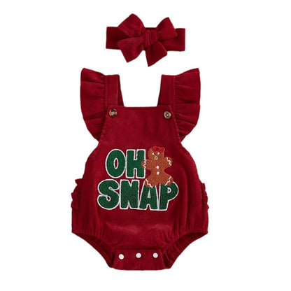 Baby Girl Christmas Velvet Jumpsuit - Embroidered Sleeveless Romper with Bow Tie