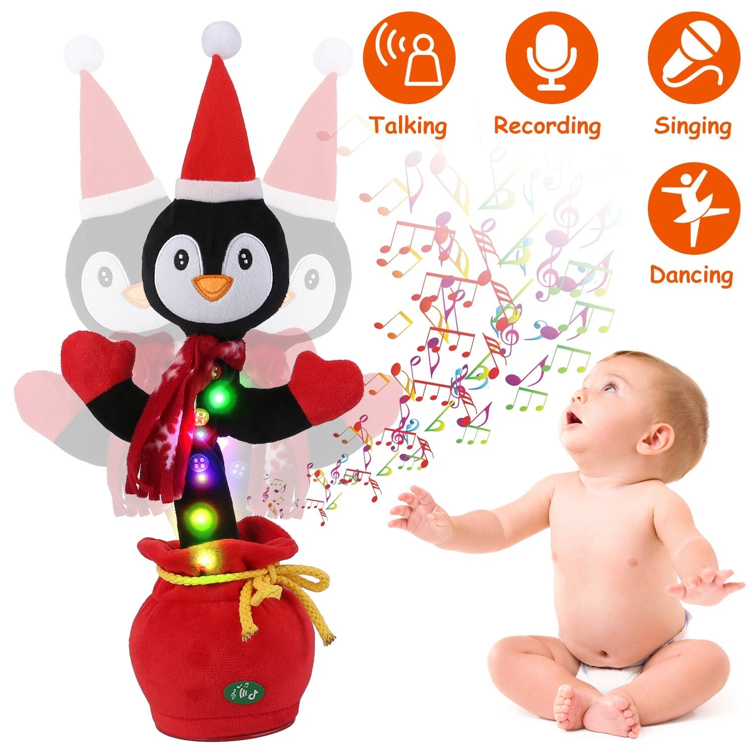 Interactive Christmas Dancing Toy - Singing Penguin/Elk Plush with Recording & Lights - Free Shipping