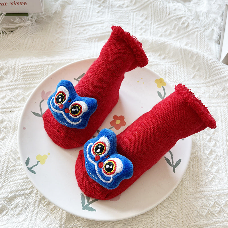 Baby Winter Terry Non-Slip Floor Socks - Warm Red Socks for Toddlers - Free Shipping