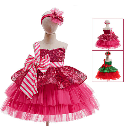 Girls Christmas Red & Green Outfit - European Style Holiday Dress Set