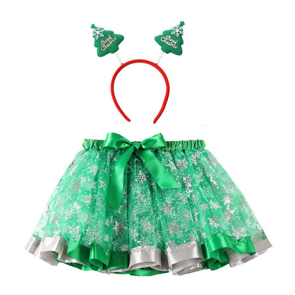 Christmas Tutu Skirt Set with Headband - Girls Festive Pettiskirt & Hair Accessory