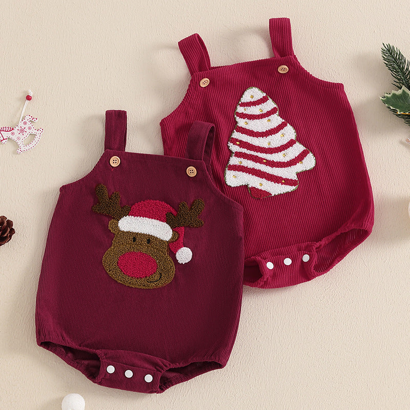 Baby Corduroy Christmas Jumpsuit - Adorable Embroidered Holiday Romper
