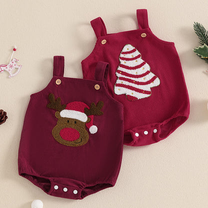 Baby Corduroy Christmas Jumpsuit - Adorable Embroidered Holiday Romper