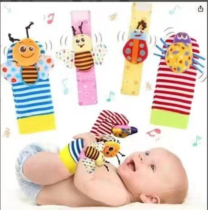 Baby Sensory Wrist Rattle & Socks Set - Cute Animal Cartoon Developmental Toy - Free Shipping