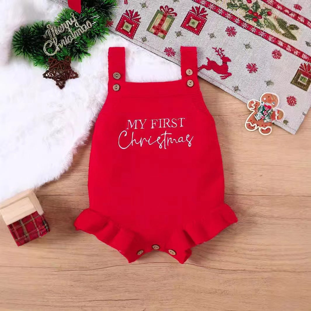 Baby Christmas Triangle Jumpsuit - Festive Snap-Closure Romper for Infants