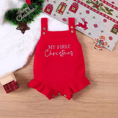 Baby Christmas Triangle Jumpsuit - Festive Snap-Closure Romper for Infants