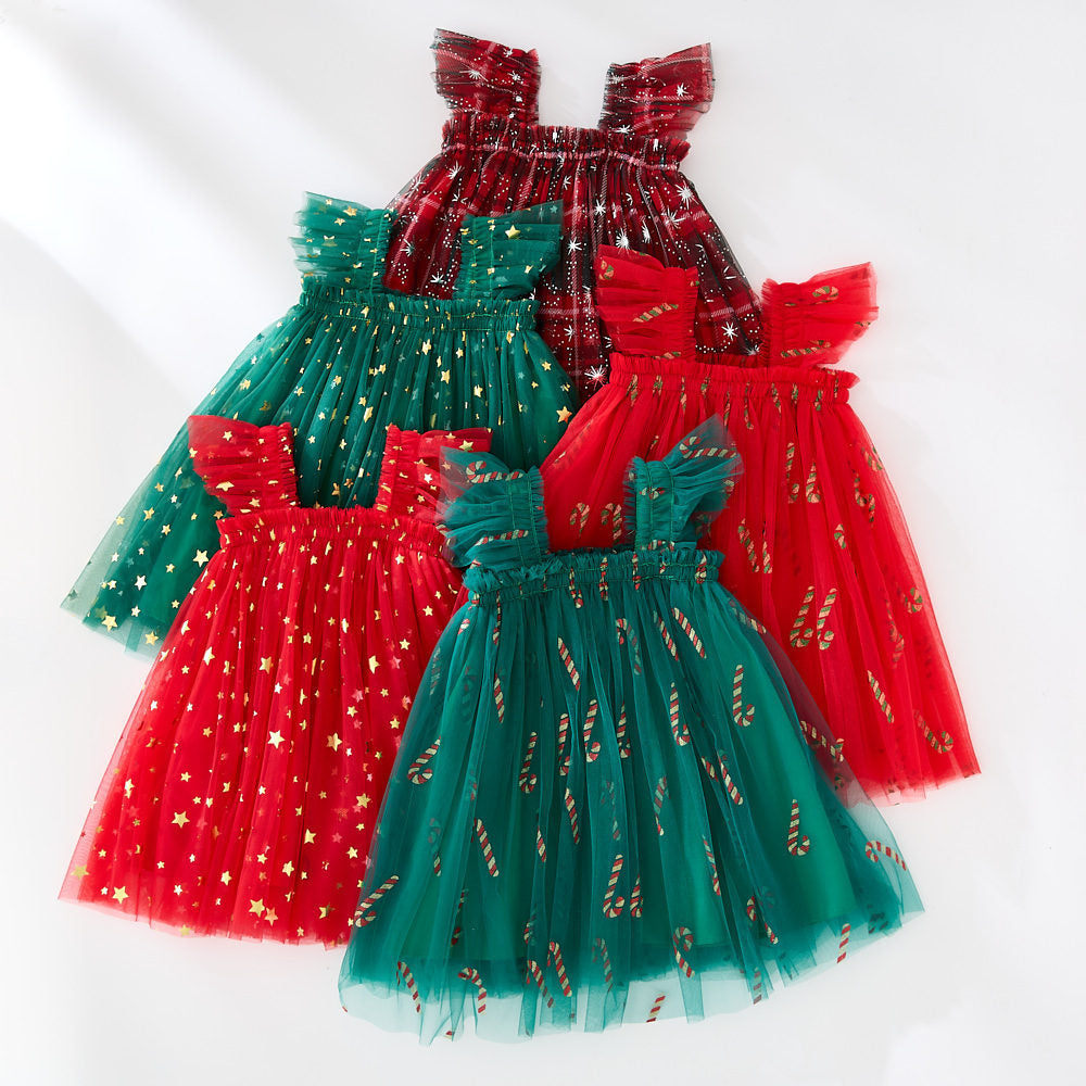 Girls Christmas Suspender Skirt Set - Festive Shirt & Skirt Outfit