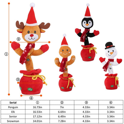 Interactive Christmas Dancing Toy - Singing Penguin/Elk Plush with Recording & Lights - Free Shipping