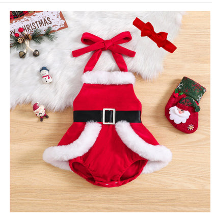 Christmas Baby Romper - Adorable Halter Spaghetti Strap Jumpsuit for Infants & Toddlers