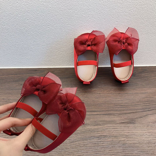 Toddler Princess Shoes - Soft Bottom Bow Velcro Pumps for Girls