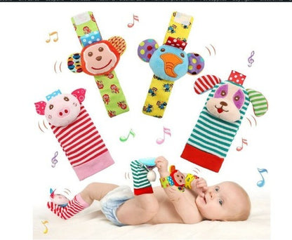 Baby Sensory Wrist Rattle & Socks Set - Cute Animal Cartoon Developmental Toy - Free Shipping