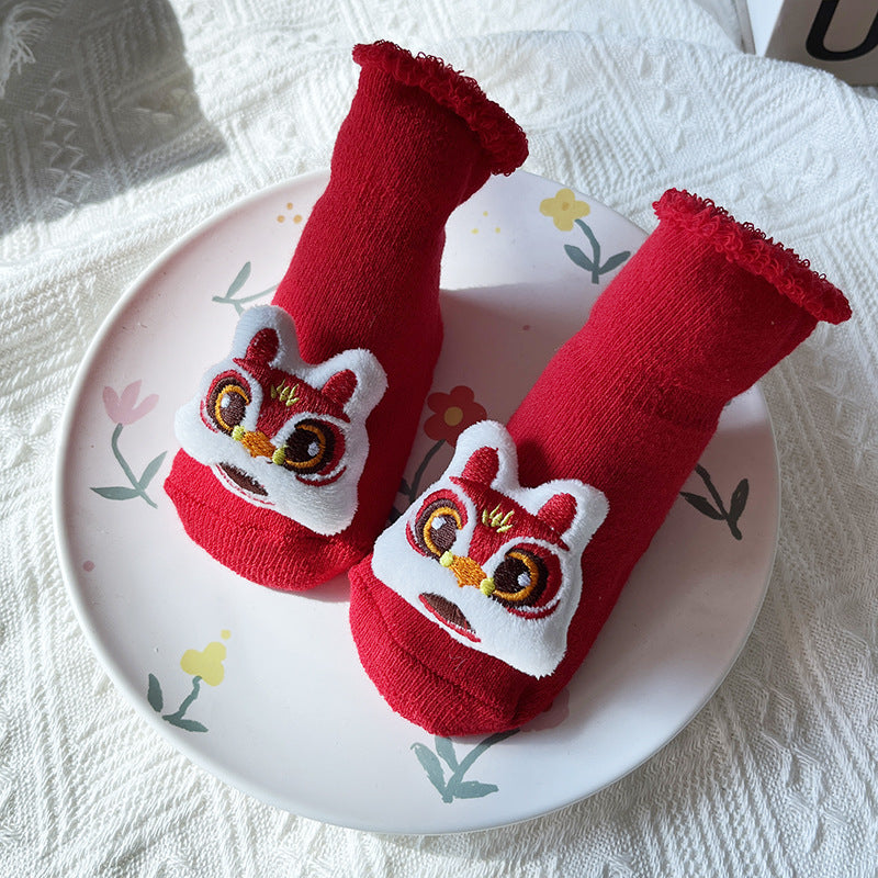Baby Winter Terry Non-Slip Floor Socks - Warm Red Socks for Toddlers - Free Shipping