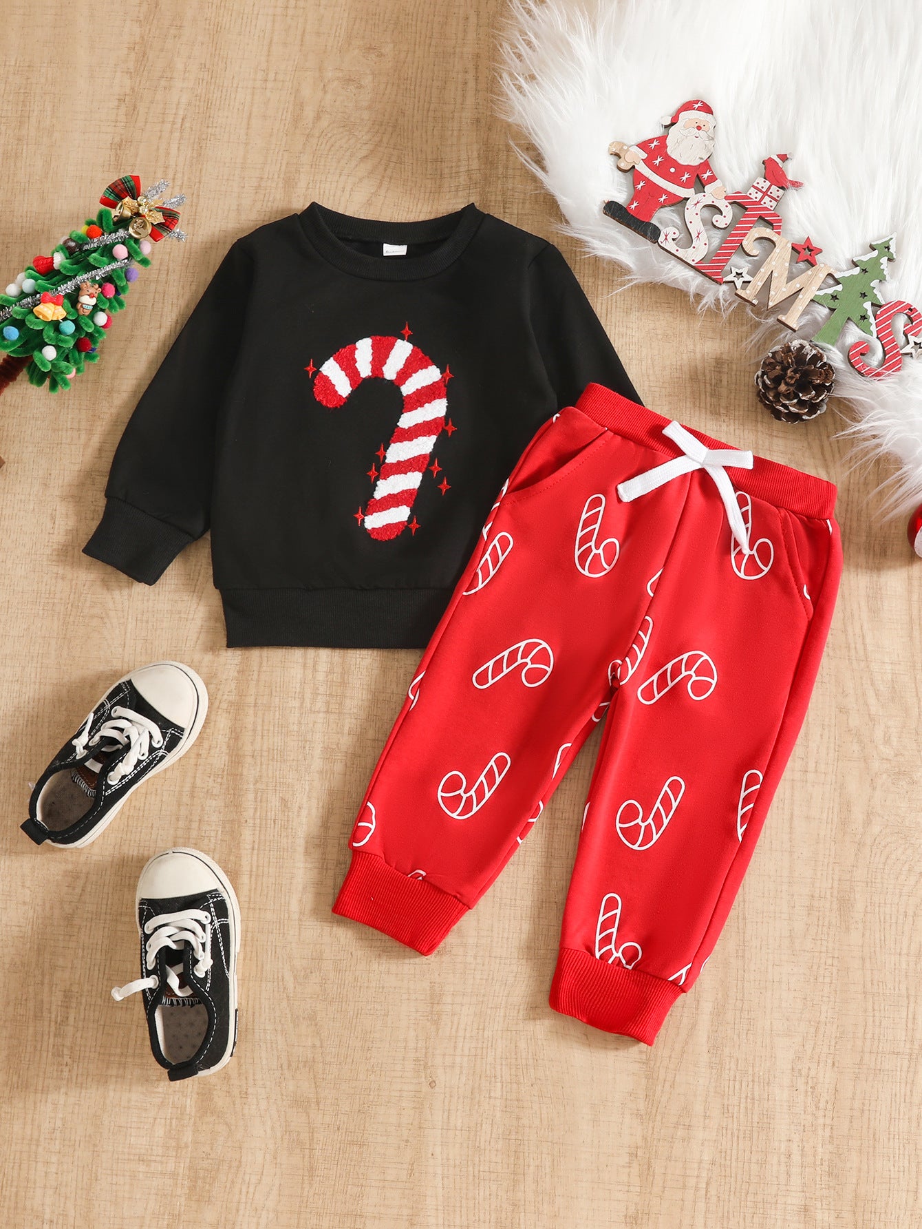 Christmas Candy Cane Embroidery Set for Children - Festive Holiday Outfit - Free Shipping