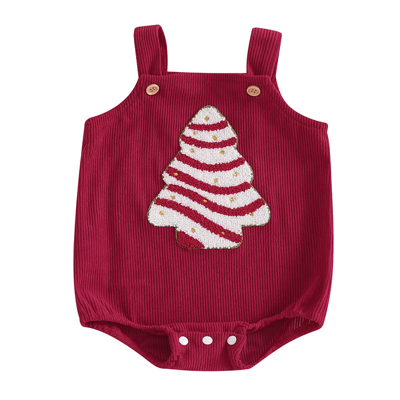 Baby Corduroy Christmas Jumpsuit - Adorable Embroidered Holiday Romper