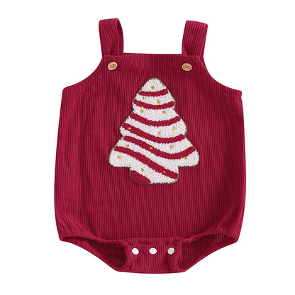 Baby Corduroy Christmas Jumpsuit - Adorable Embroidered Holiday Romper