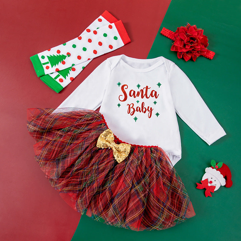 Festive Christmas Baby Skirt Suit - Adorable 4-Piece Holiday Outfit Set