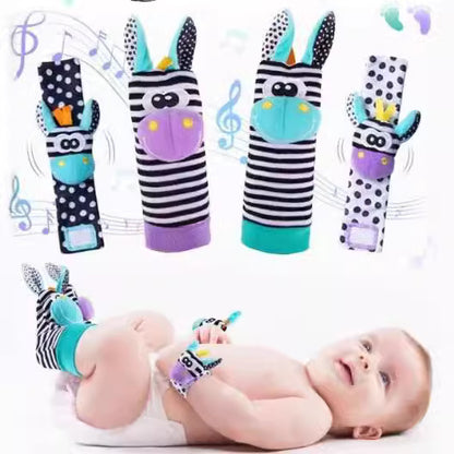 Baby Sensory Wrist Rattle & Socks Set - Cute Animal Cartoon Developmental Toy - Free Shipping