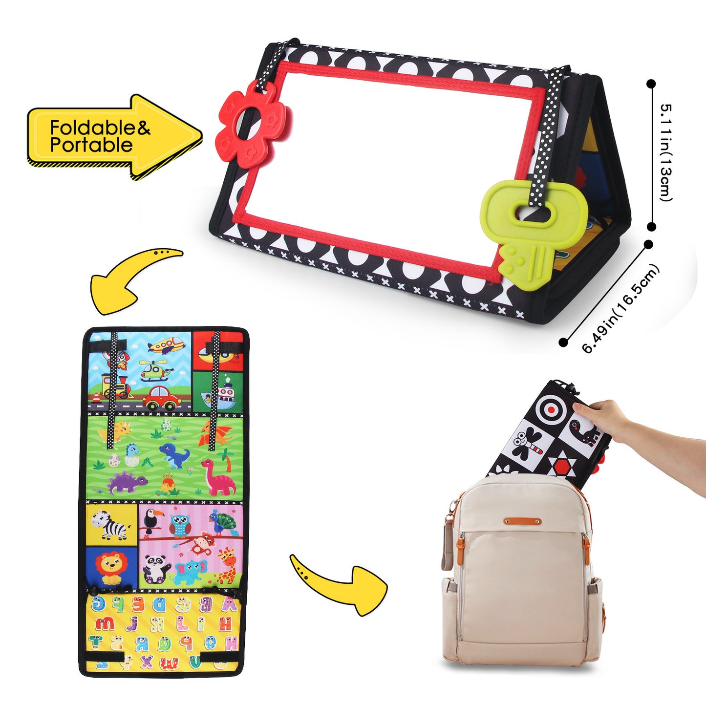 Baby Mirror Cloth Book - Four Folding Mirror Pendant Sensory Toy - Free Shipping