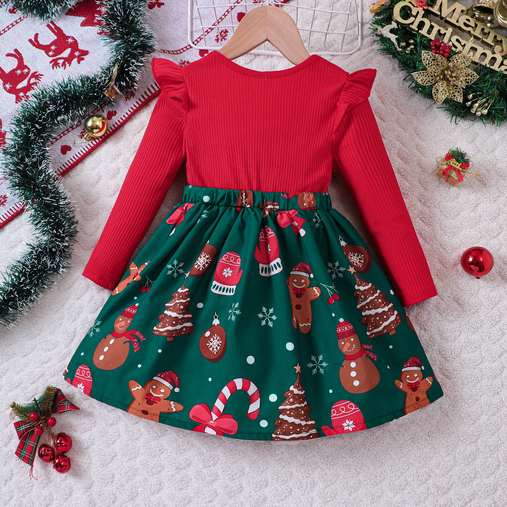 Christmas Patchwork Dress - Festive Two-Piece Style Baby Girl Dress