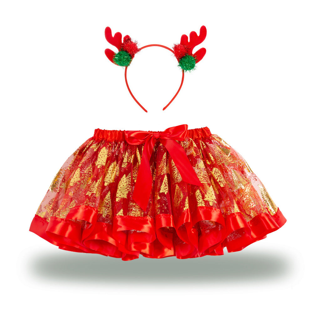 Christmas Tutu Skirt Set with Headband - Girls Festive Pettiskirt & Hair Accessory