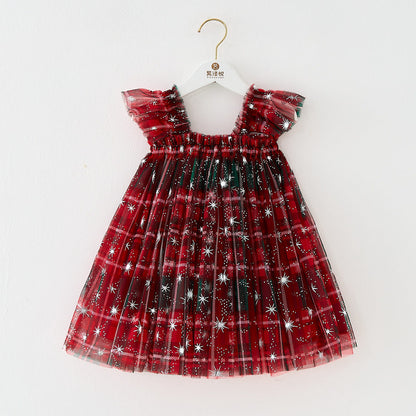 Girls Christmas Suspender Skirt Set - Festive Shirt & Skirt Outfit