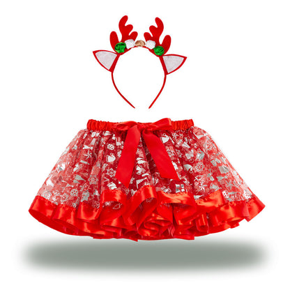 Christmas Tutu Skirt Set with Headband - Girls Festive Pettiskirt & Hair Accessory