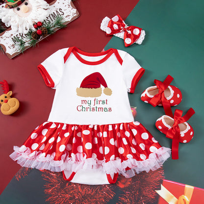 Baby Girl Christmas Party Outfit - Festive 3-Piece Set with Gown, Shoes & Hair Accessories