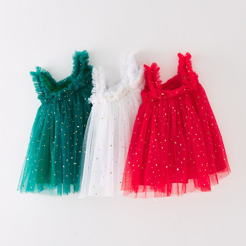 Christmas Star Moon Strapless Dress for Children - Festive Holiday Party Dress - Free Shipping