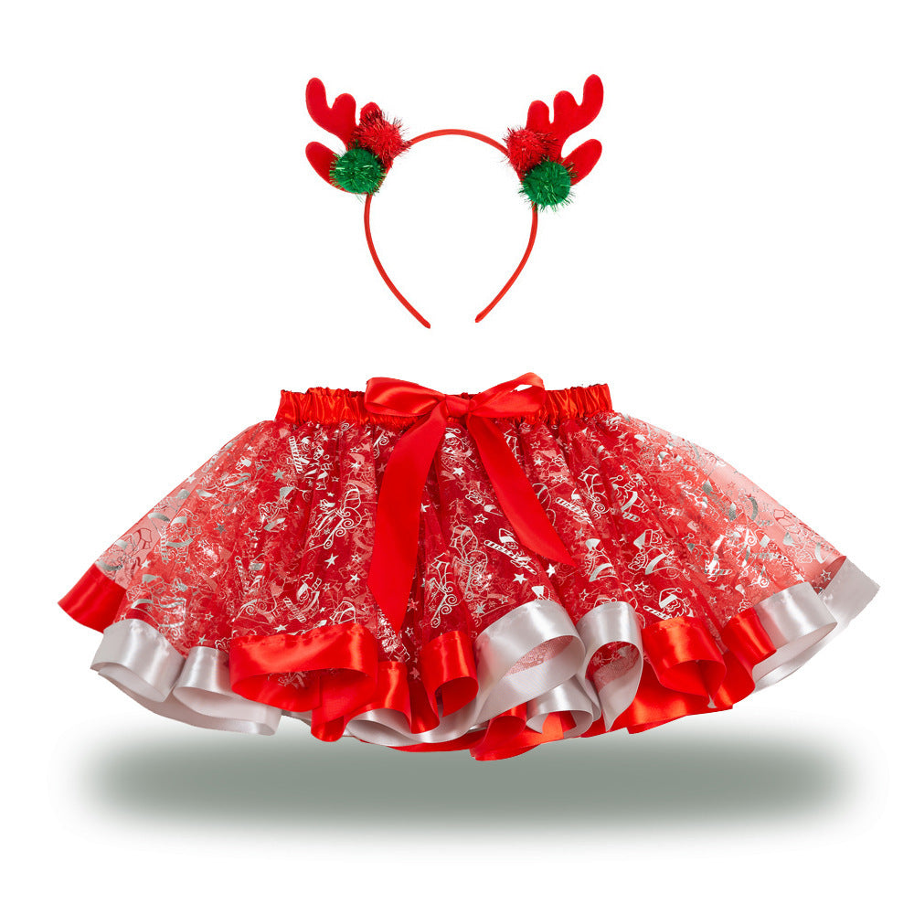 Christmas Tutu Skirt Set with Headband - Girls Festive Pettiskirt & Hair Accessory