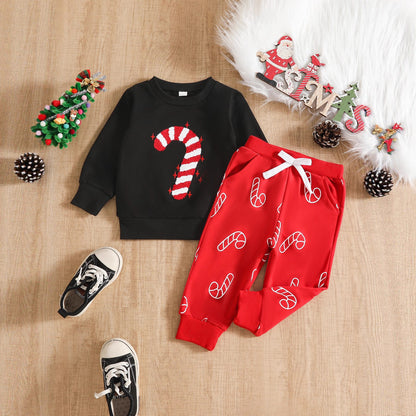 Christmas Candy Cane Embroidery Set for Children - Festive Holiday Outfit - Free Shipping