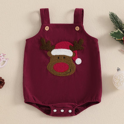 Baby Corduroy Christmas Jumpsuit - Adorable Embroidered Holiday Romper