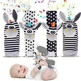 Baby Sensory Wrist Rattle & Socks Set - Cute Animal Cartoon Developmental Toy - Free Shipping