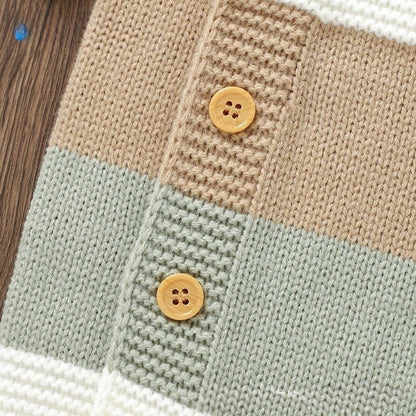 Knitted Striped Baby Romper Jumpsuit - Single-Breasted One-Piece for Boys & Girls - Free Shipping