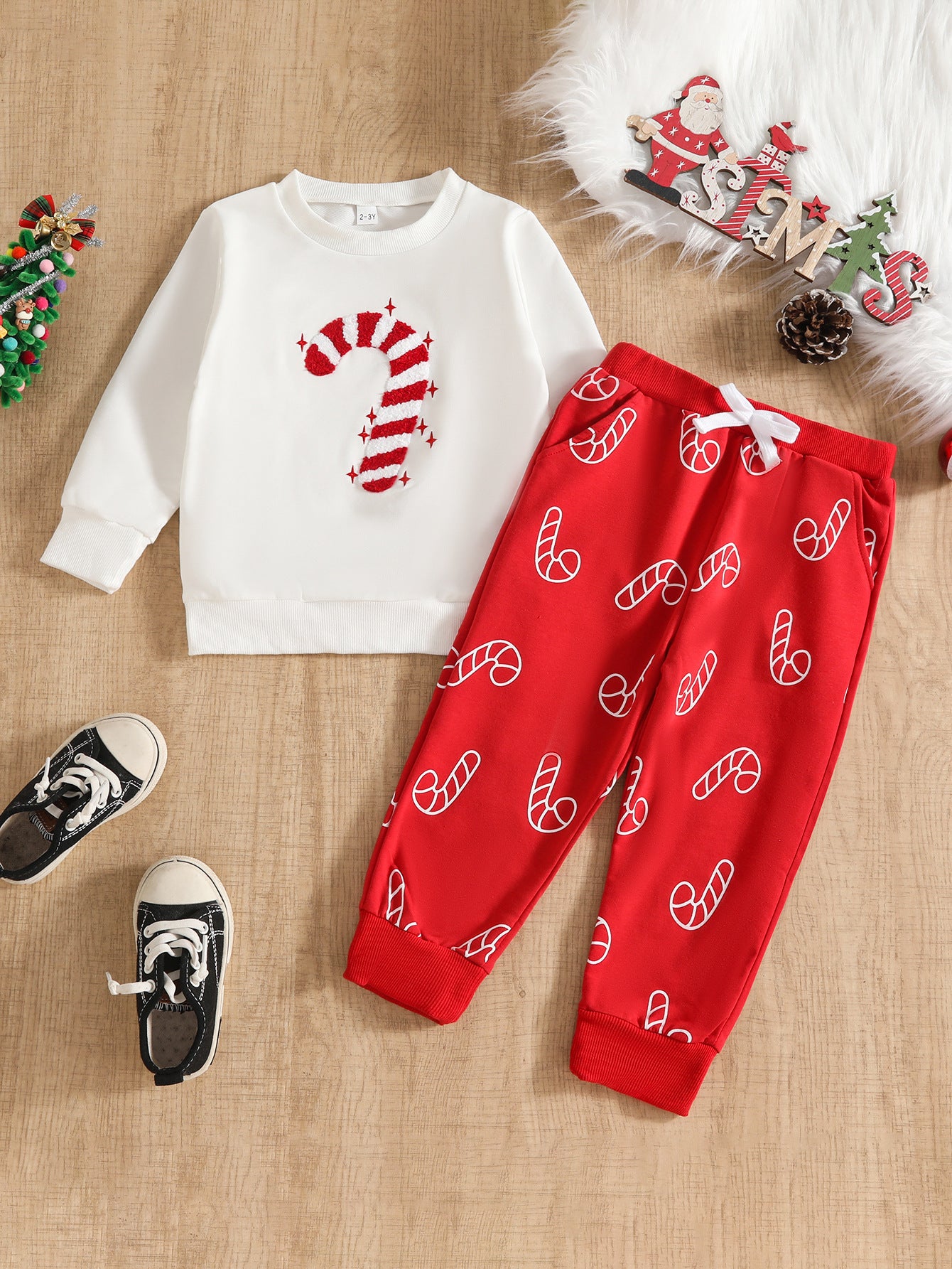 Christmas Candy Cane Embroidery Set for Children - Festive Holiday Outfit - Free Shipping