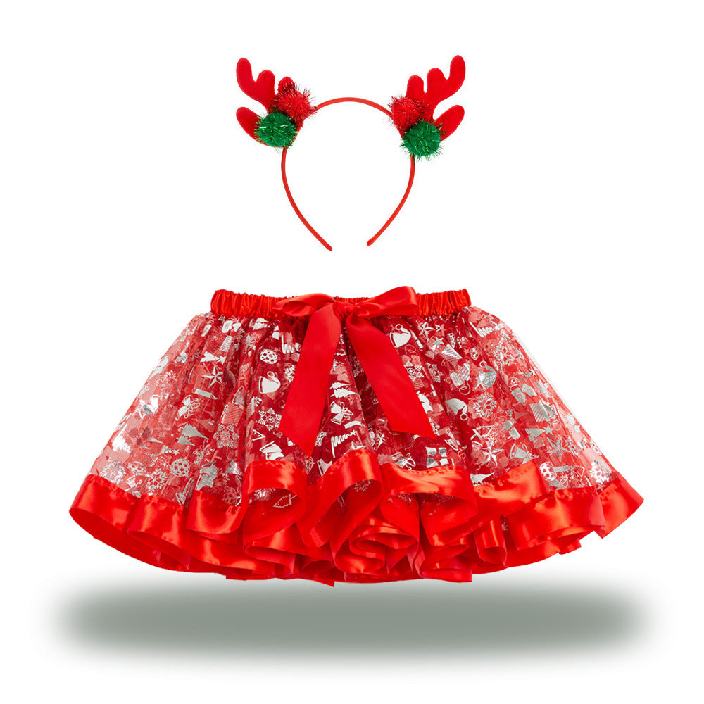 Christmas Tutu Skirt Set with Headband - Girls Festive Pettiskirt & Hair Accessory