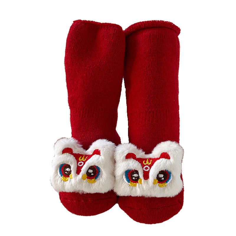 Baby Winter Terry Non-Slip Floor Socks - Warm Red Socks for Toddlers - Free Shipping