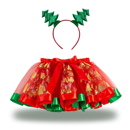 Christmas Tutu Skirt Set with Headband - Girls Festive Pettiskirt & Hair Accessory